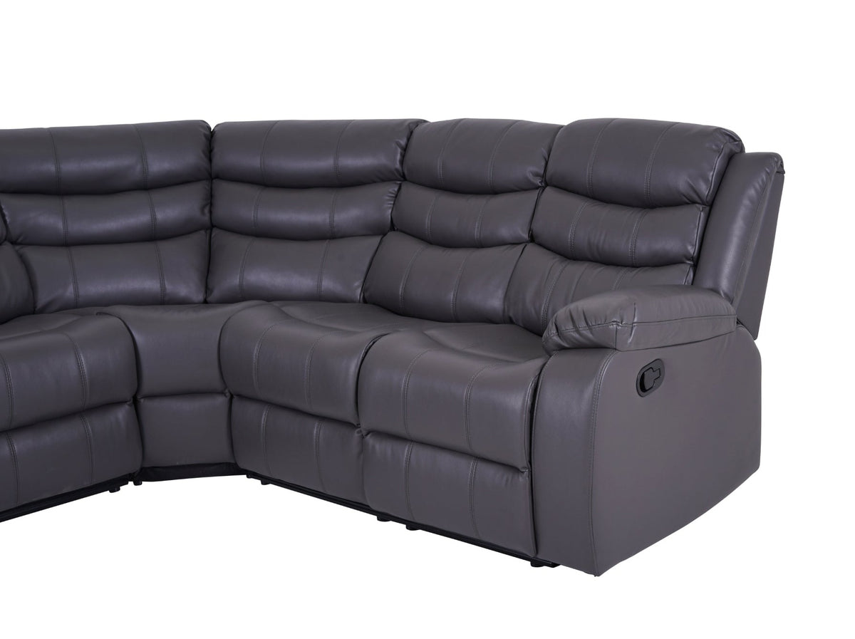 Roma Manual Recliner Corner Sofa Grey Leather - Dante Furniture