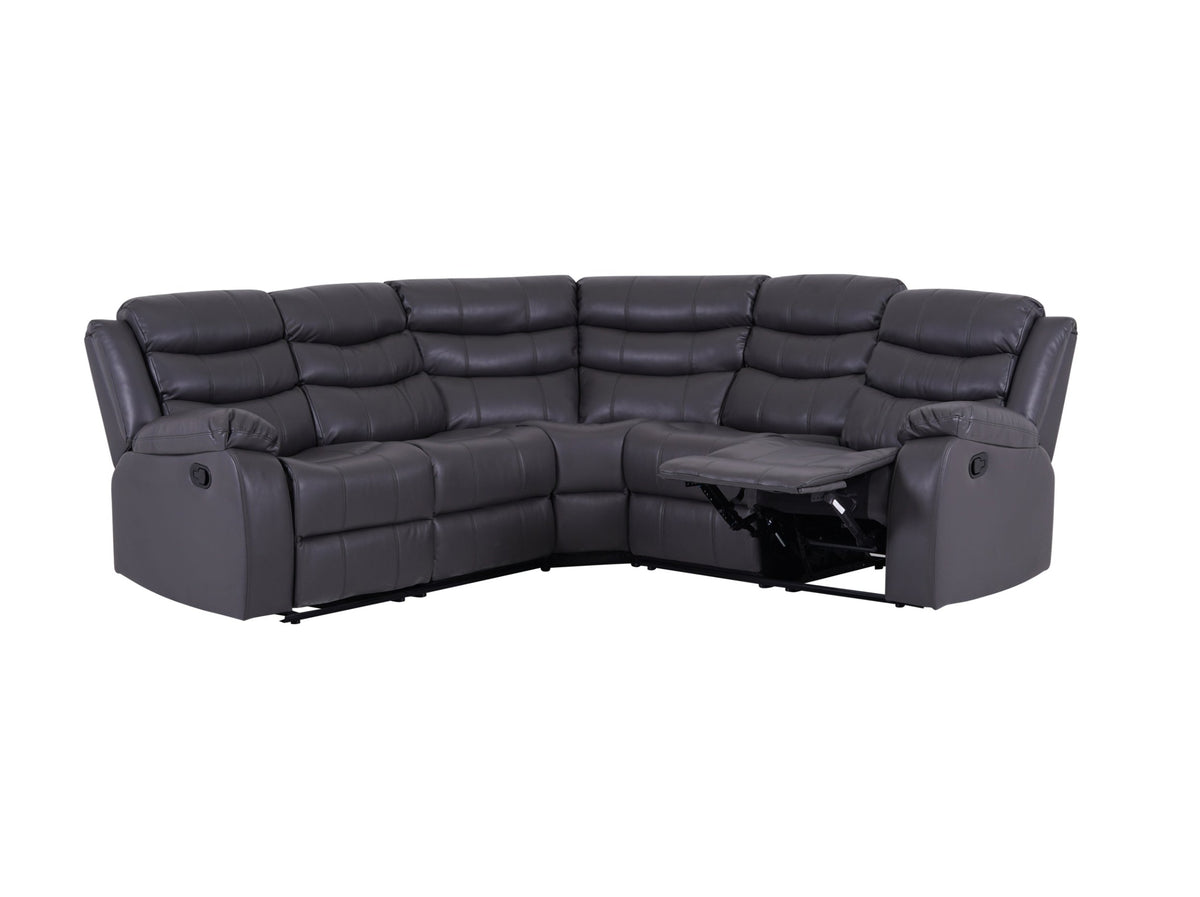 Roma Manual Recliner Corner Sofa Grey Leather - Dante Furniture