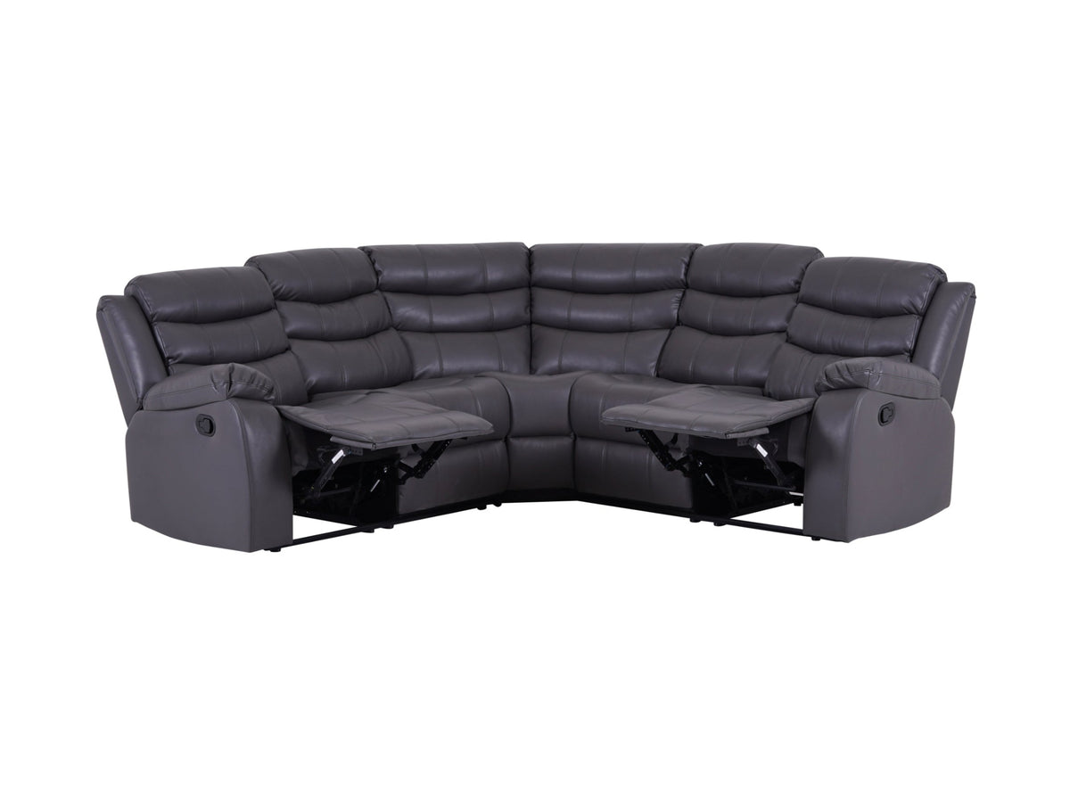 Roma Manual Recliner Corner Sofa Grey Leather - Dante Furniture