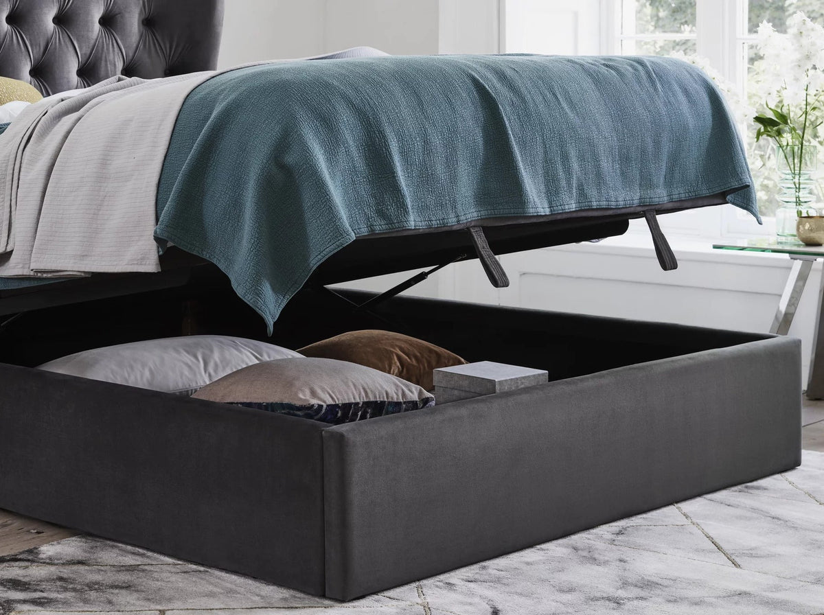 Calypso Velvet Smoke Ottoman Bed - Dante Furniture