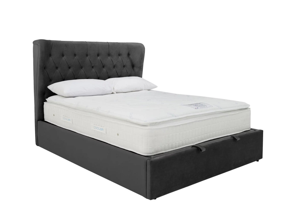 Calypso Velvet Smoke Ottoman Bed - Dante Furniture