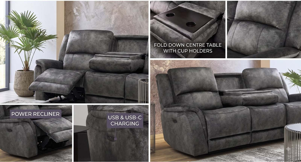 Dylan 3 seater power recliner sofa – features and details