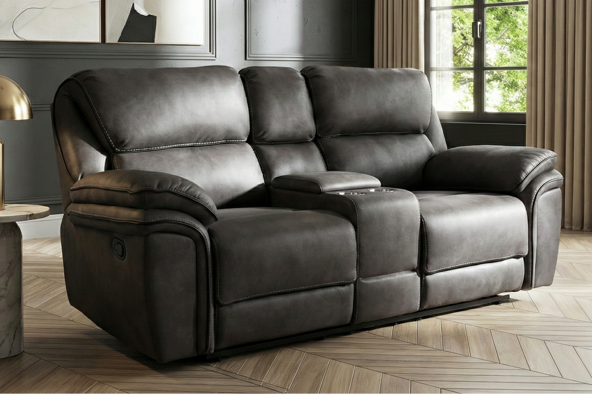 Monaco 2 Seater Console Recliner Sofa - Grey - Dante Furniture