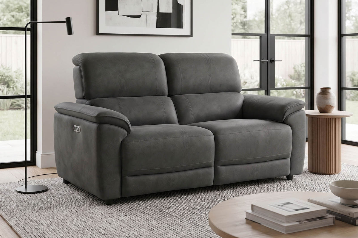 Hugo 2 Seater Power Recliner Sofa - Grey - Dante Furniture