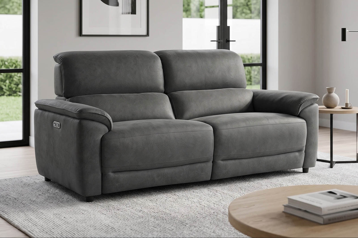 Hugo 3 Seater Power Recliner Sofa - Grey - Dante Furniture