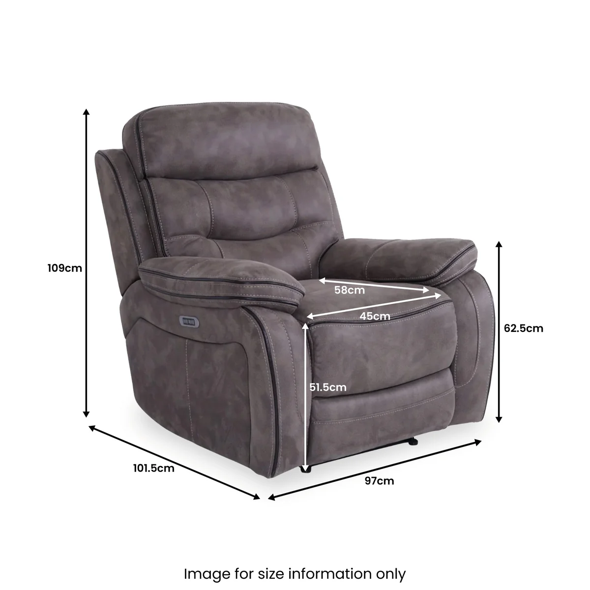 Noah recliner armchair – dimensions diagram