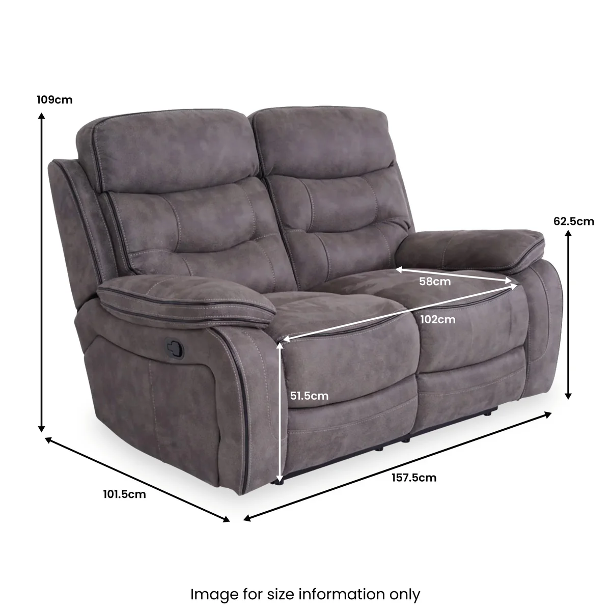 Noah 2 seater recliner sofa – dimensions diagram