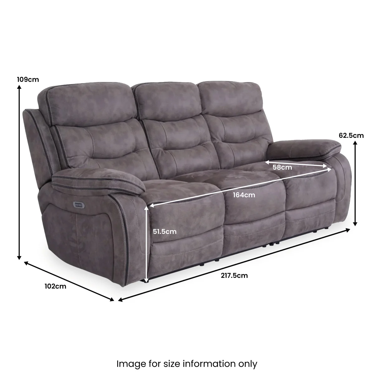 Noah 3 seater recliner sofa – dimensions diagram