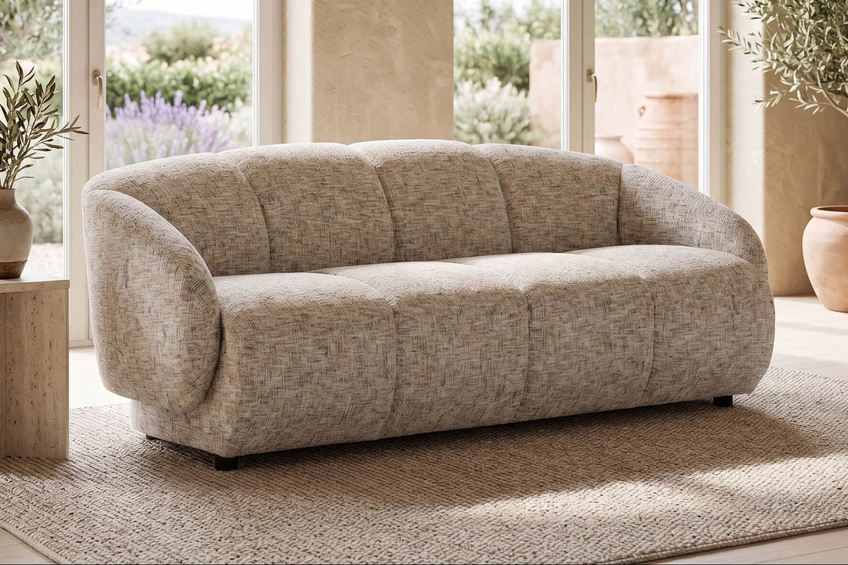 Santorini beige 3 seater sofa in a living room