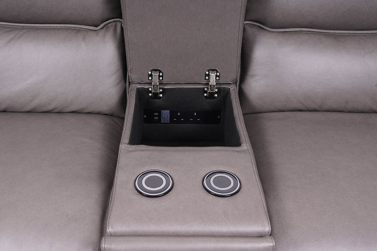 Gracie 2 Seater Smart Sofa Power Recliner With Console - Grey - Dante Furniture