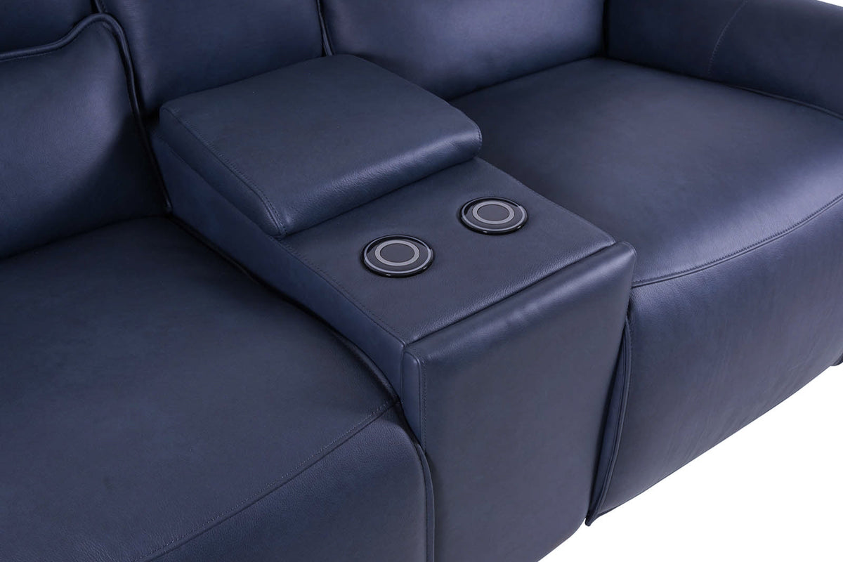 Gracie 2 Seater Smart Sofa Power Recliner With Console - Midnight Blue - Dante Furniture