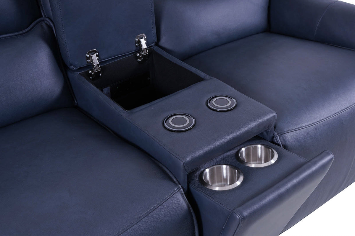 Gracie 2 Seater Smart Sofa Power Recliner With Console - Midnight Blue - Dante Furniture