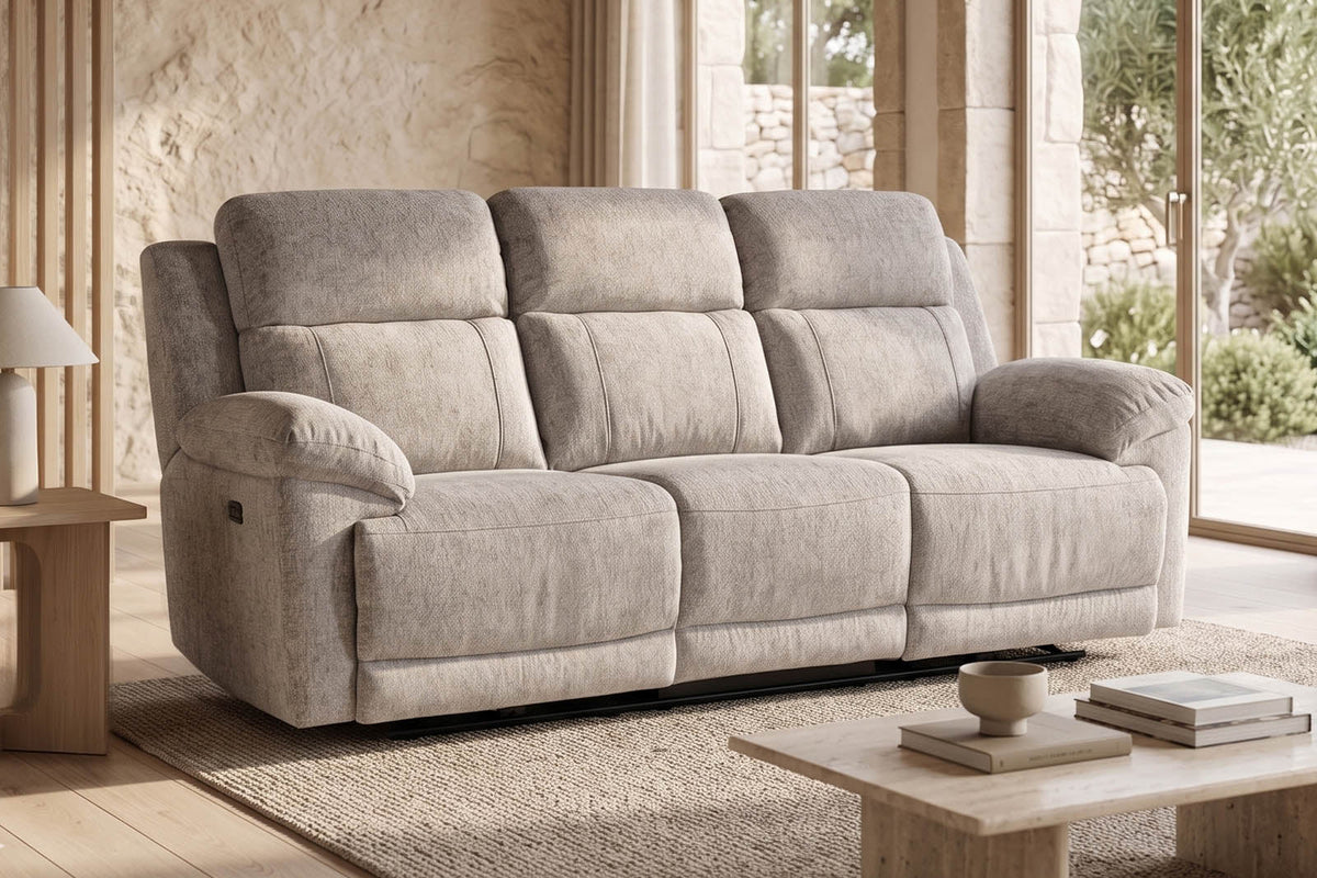 Lyla 3 Seater Power Recliner - Beige - Dante Furniture