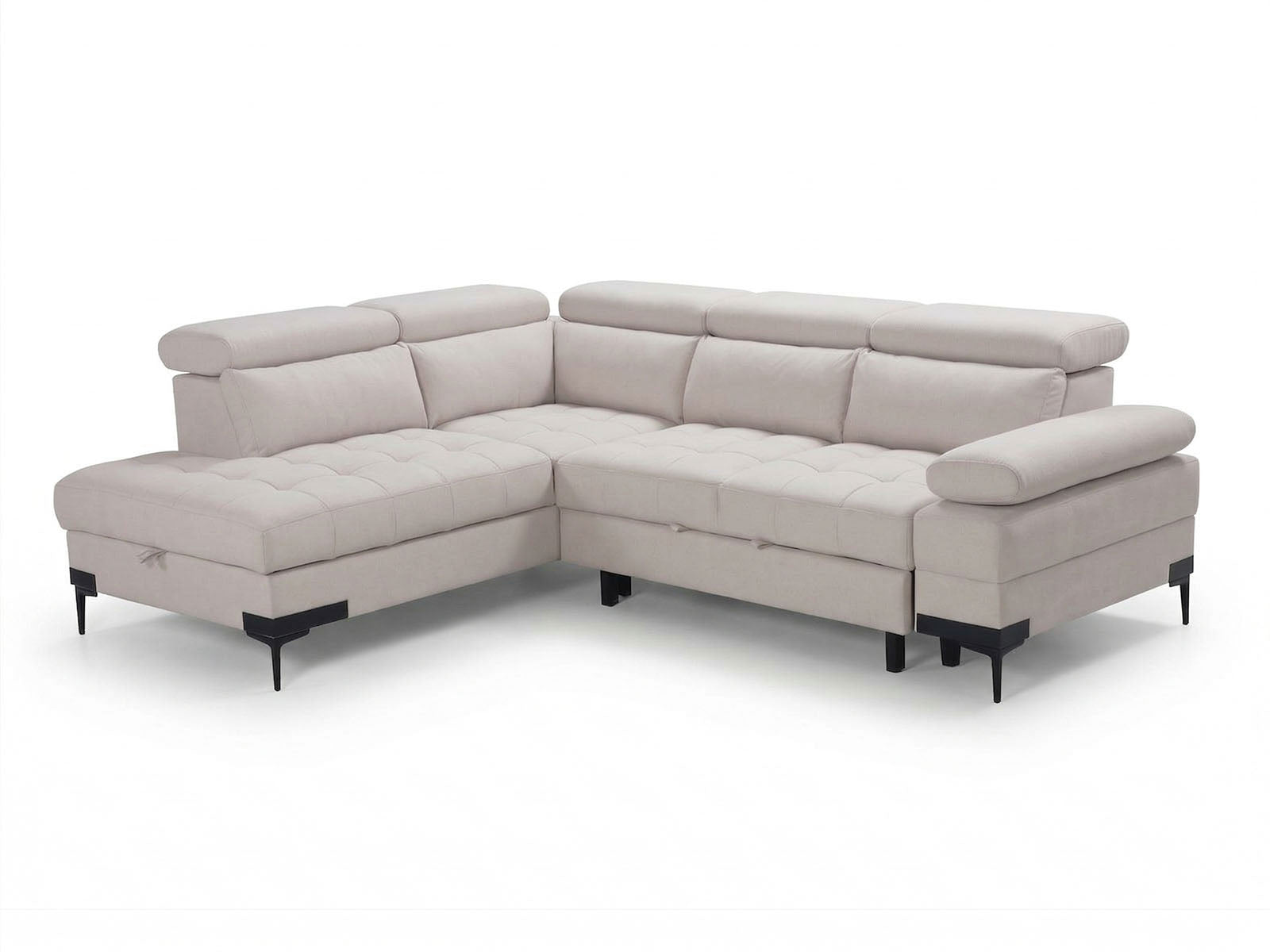 Cassia Corner Sofa Bed Beige Fabric - LHF - Dante Furniture