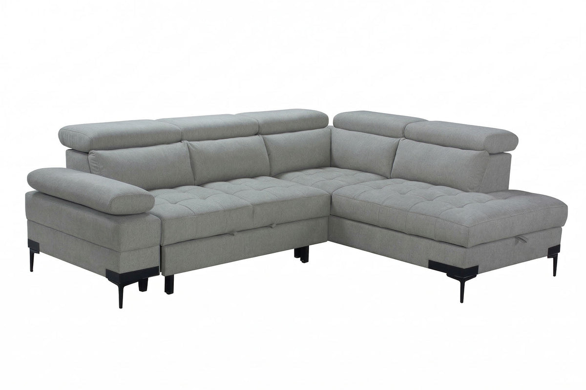 Cassia Corner Sofa Bed Grey Fabric - RHF - Dante Furniture