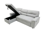 Light grey fabric corner sofa bed in left hand facing configuration with firm feel cushioning - Storage open