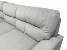 Light grey fabric corner sofa bed in left hand facing configuration with firm feel cushioning CLOSE UP