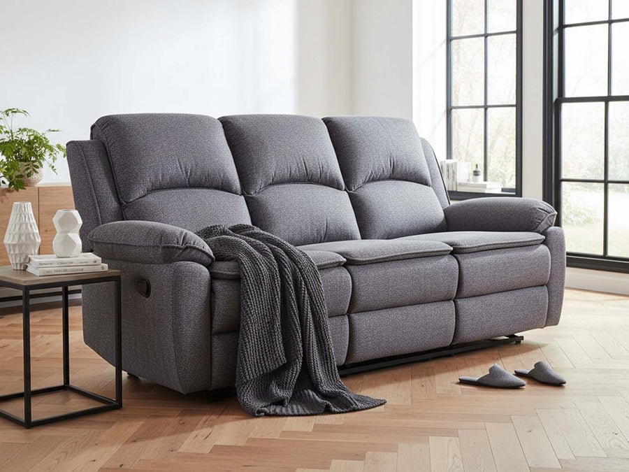 Bronte 3 Seater Recliner Sofa - Grey - Dante Furniture
