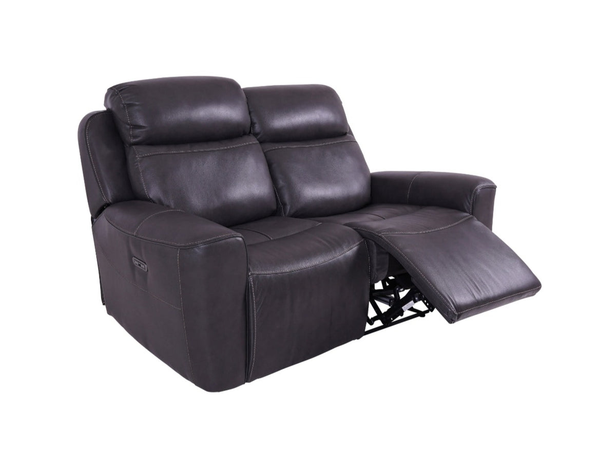 Grey Leather 2-Seater Power Recliner Sofa
