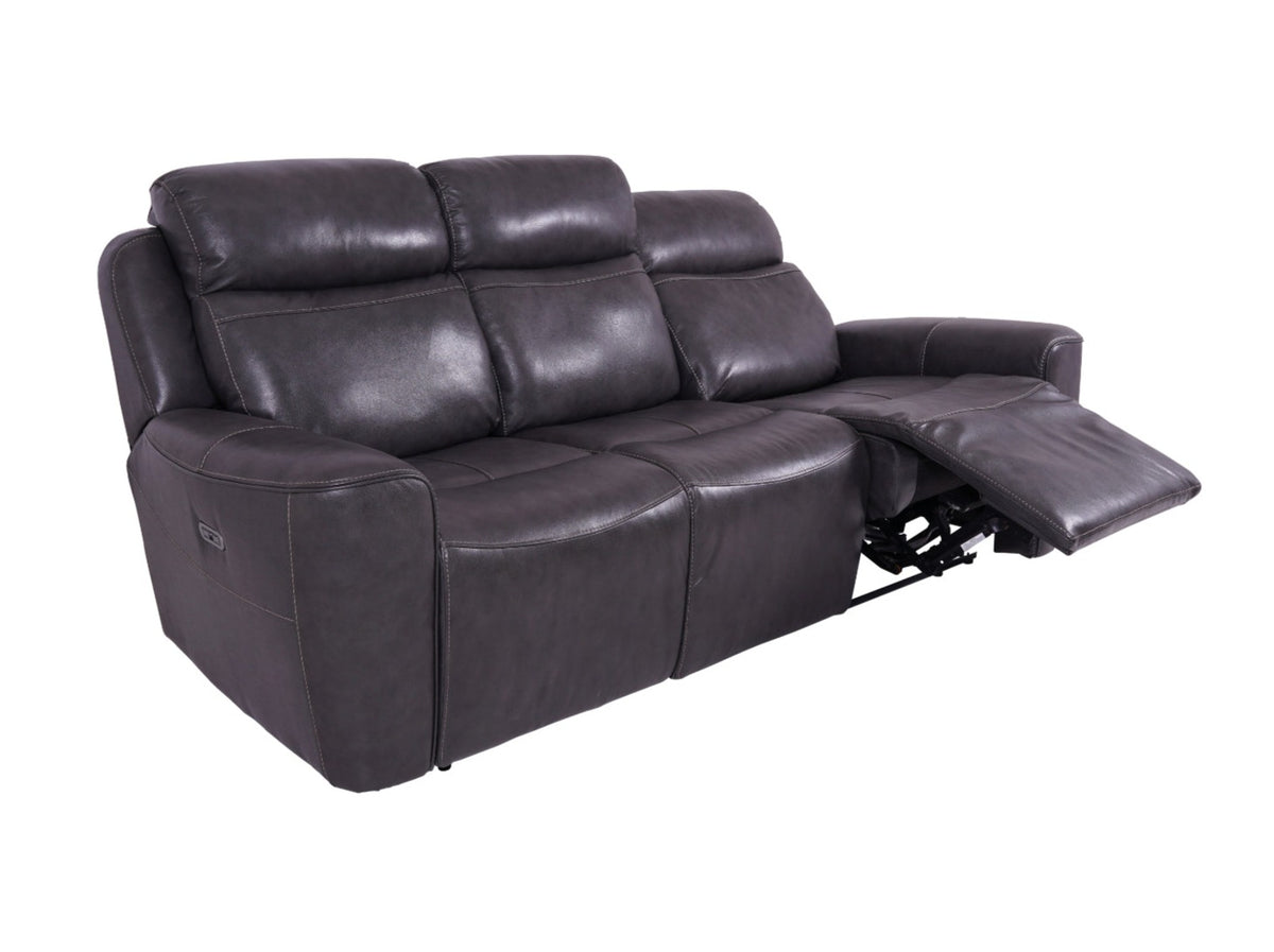 Eiger Grey Leather 3 Seater Sofa Power Recliner - Dante Furniture