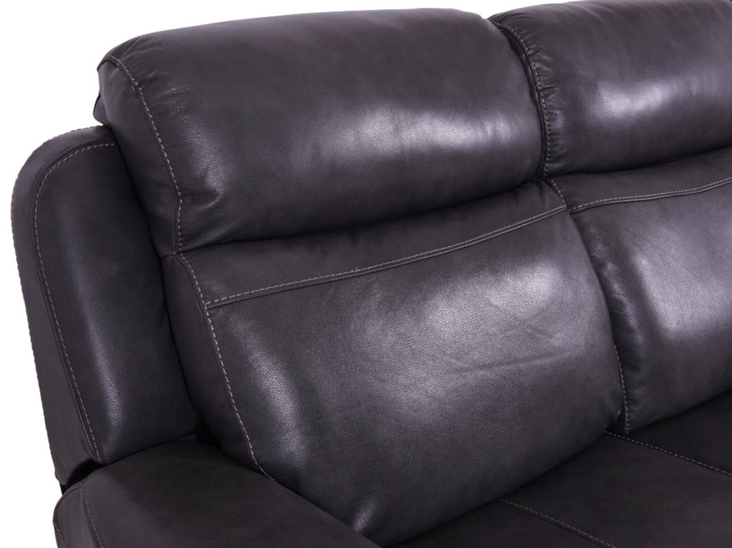 Eiger Grey Leather 3 Seater Sofa Power Recliner - Dante Furniture