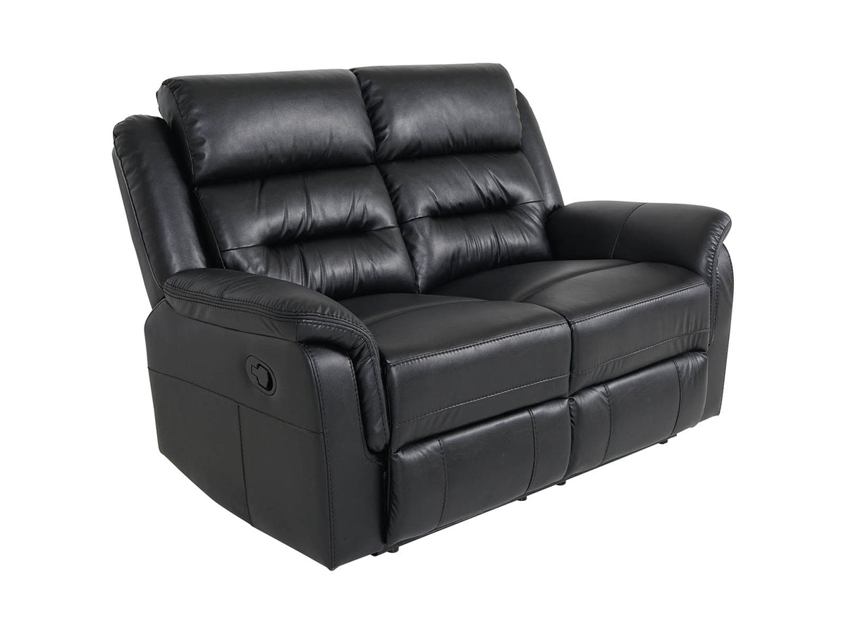 2-Seater Black Leather Recliner Sofa