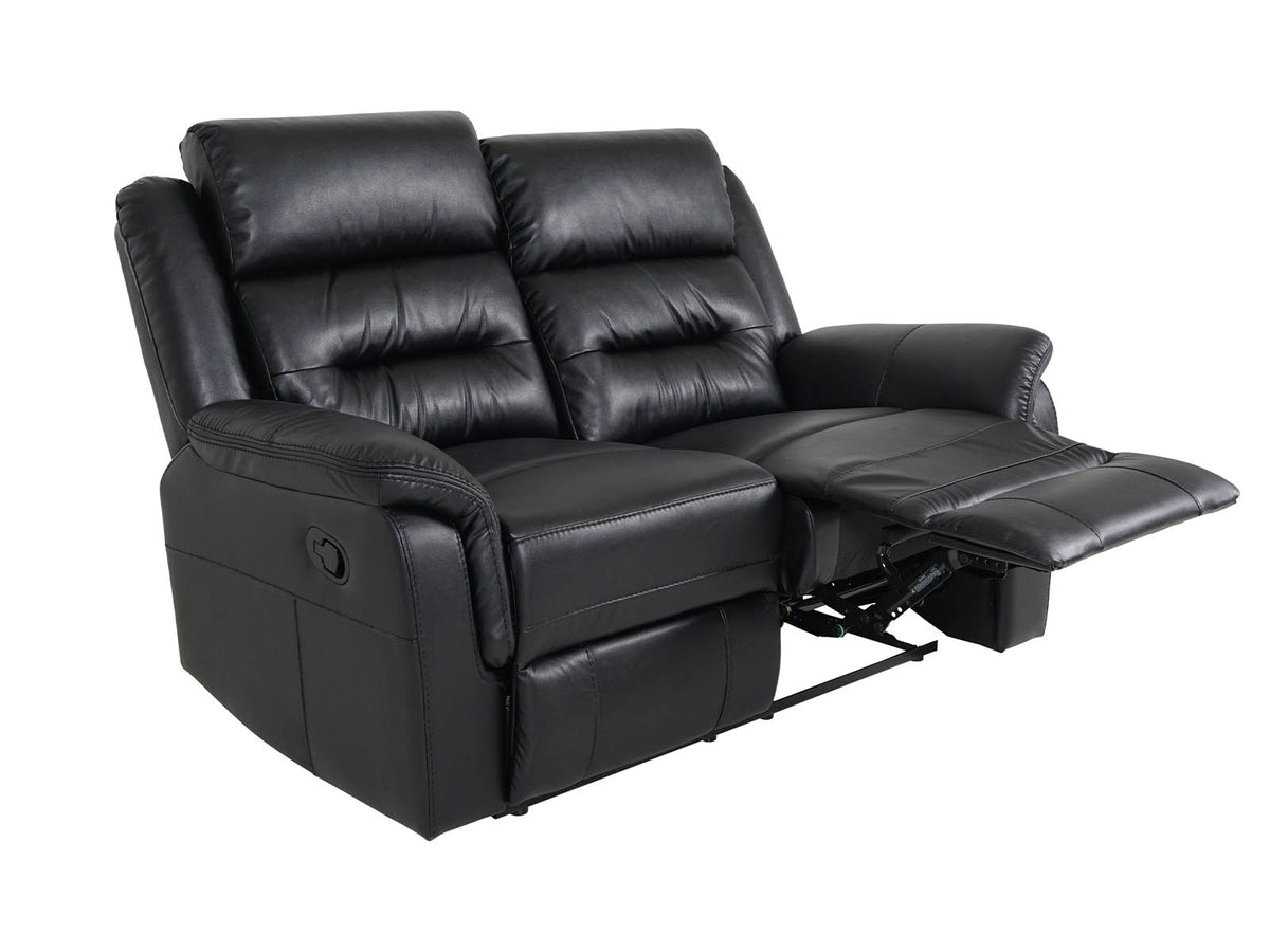 2-Seater Black Leather Recliner Sofa