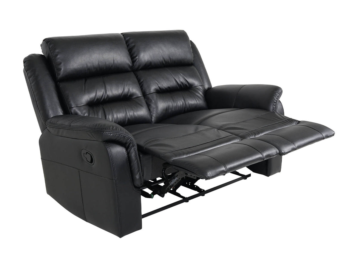 2-Seater Black Leather Recliner Sofa