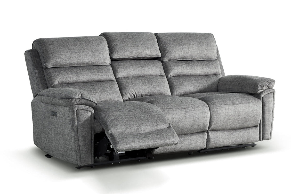 Lawson grey fabric 3 seater recliner sofa – side angle