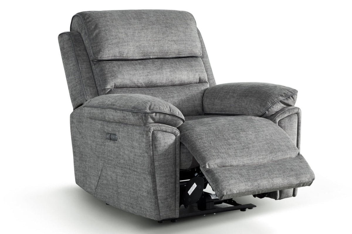 Lawson grey power recliner armchair – reclined with footrest raised