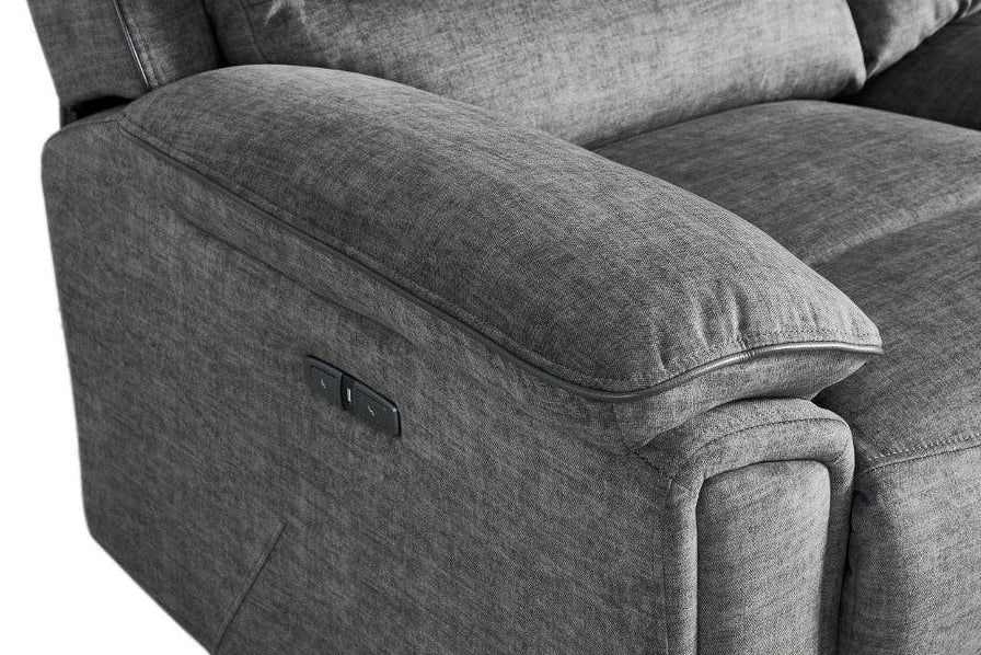 Lawson grey fabric recliner sofa – armrest with power recline controls