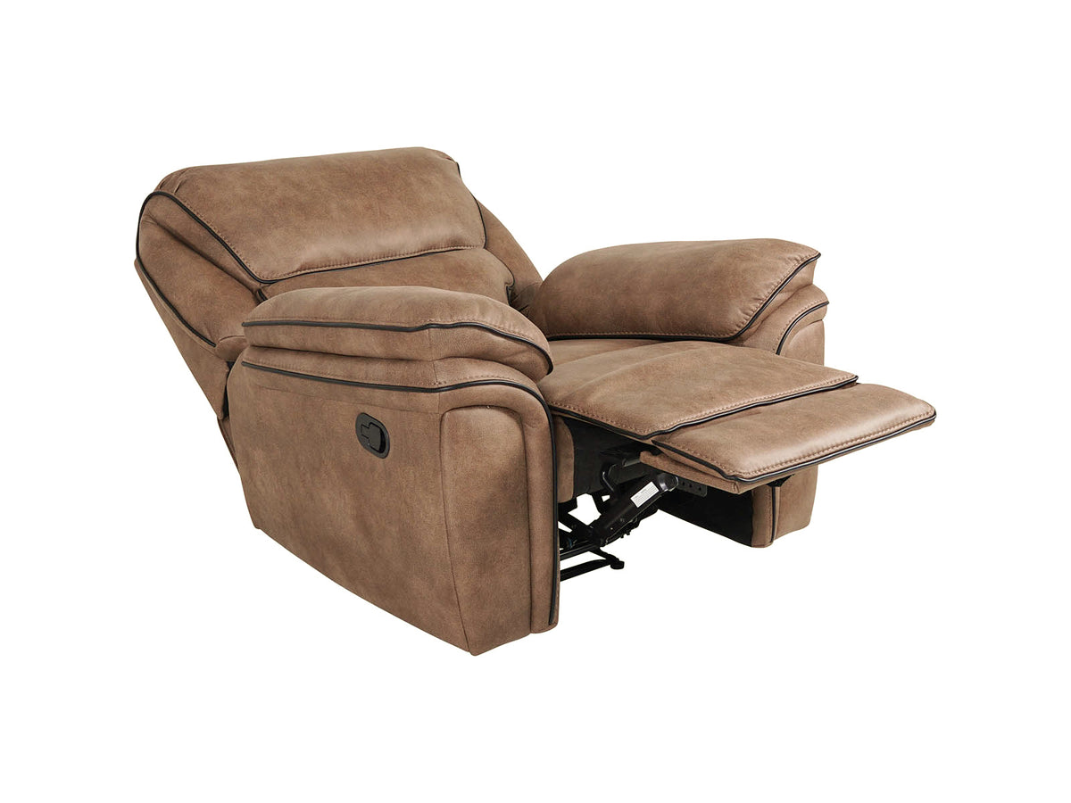 Monaco brown recliner armchair – reclined, side view