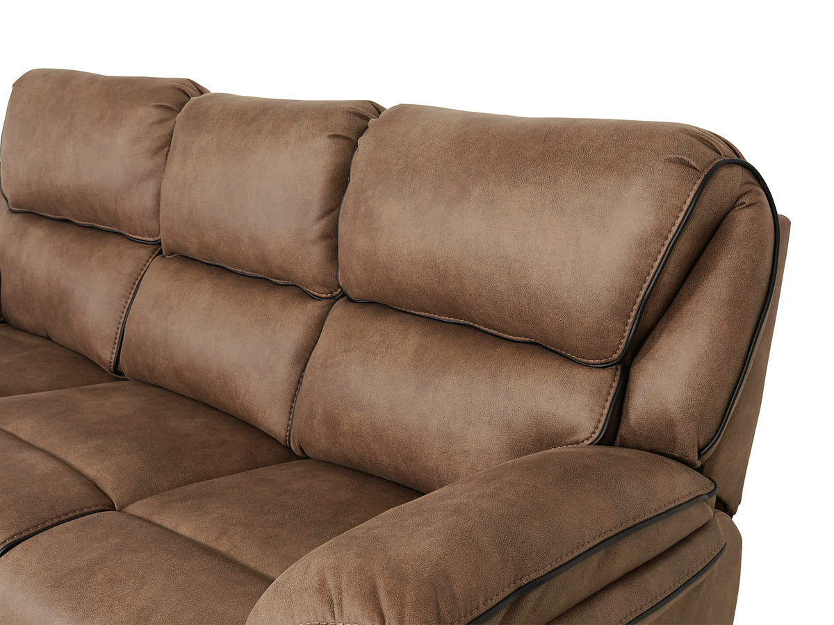 Monaco brown fabric recliner sofa – seat and arm detail