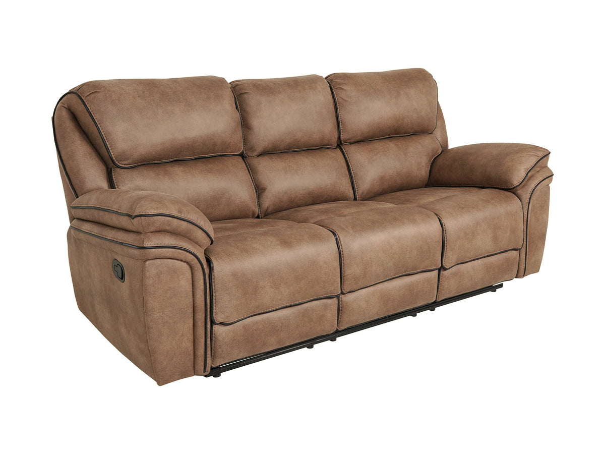 Monaco brown 3 seater recliner sofa – angled view