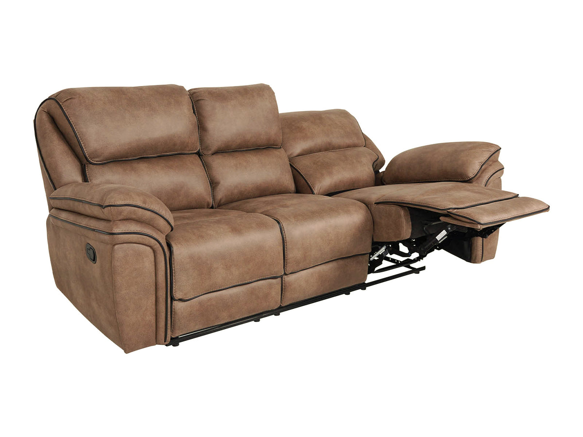 Monaco brown 3 seater recliner sofa with both recliners open