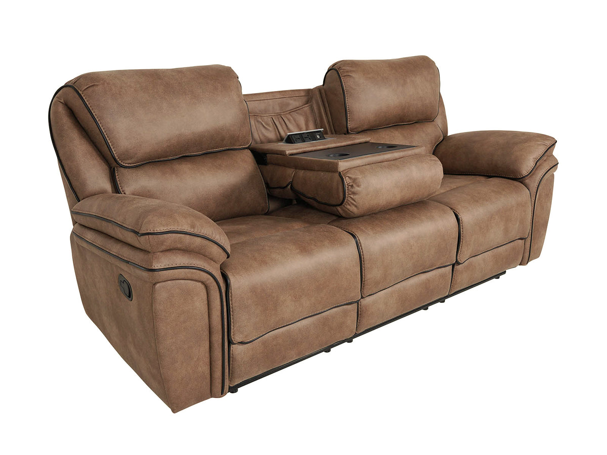 Monaco brown 3 seater recliner sofa with drop-down table