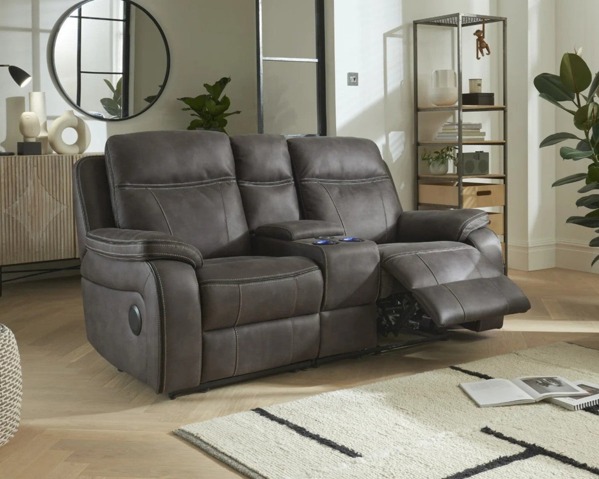Vinson Pro grey 2 seater console recliner sofa in a modern living room
