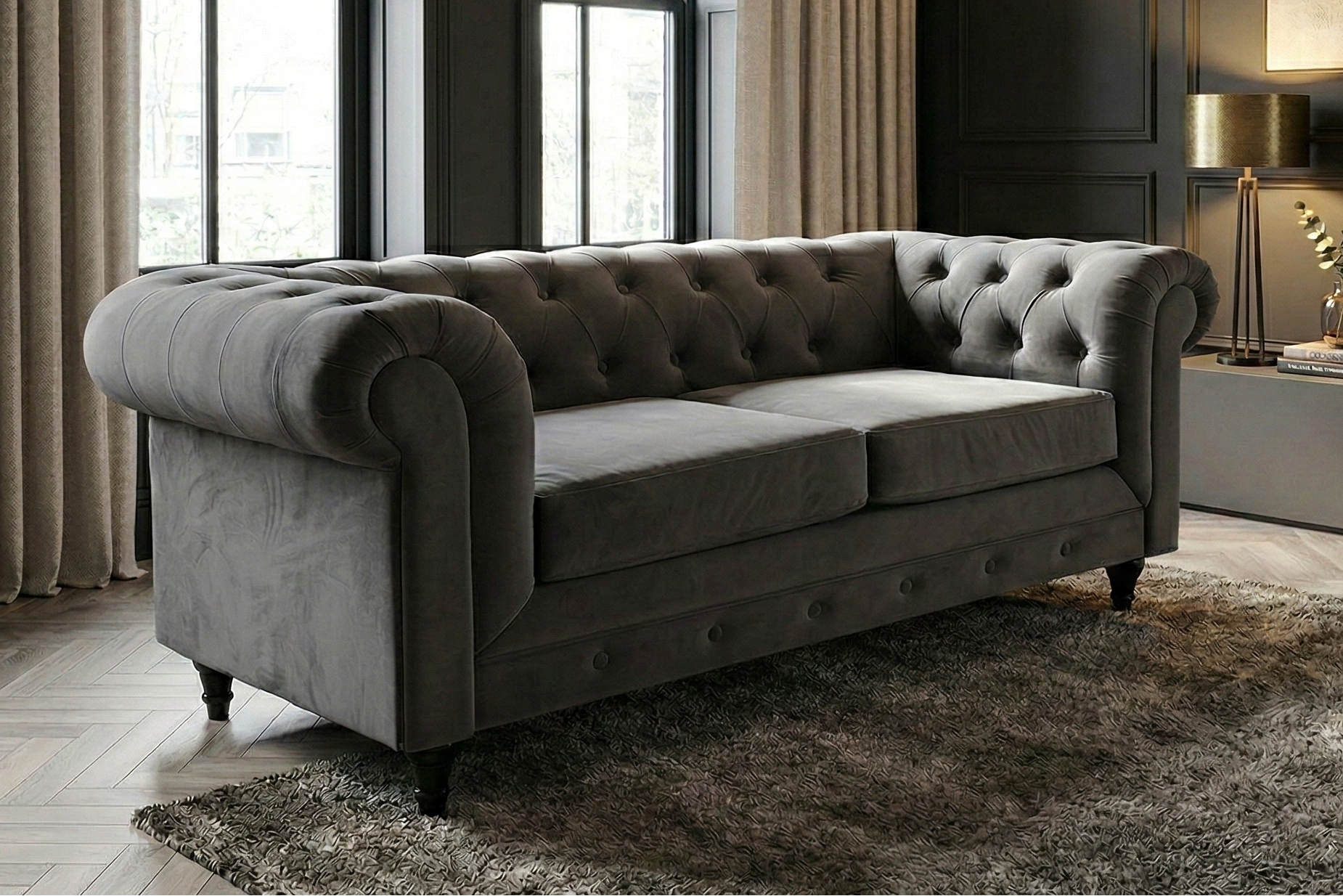 dante furniture 2 seater chesterfield Plush grey Sofa
