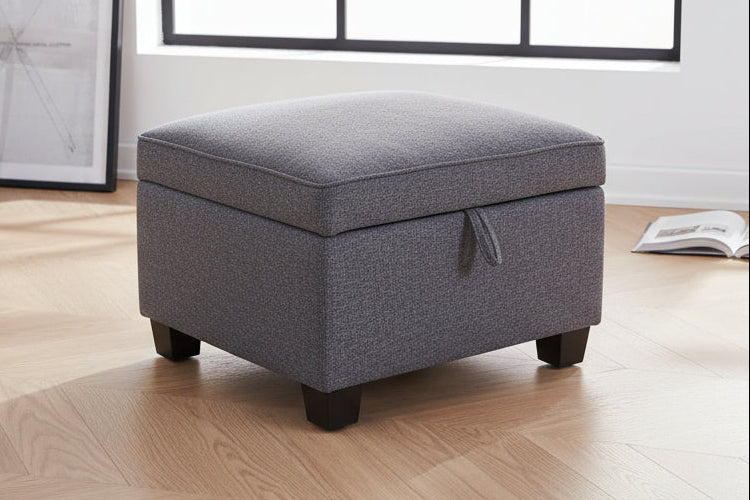 dante furniture bronte storage otoman footstool in grey fabric life style picture