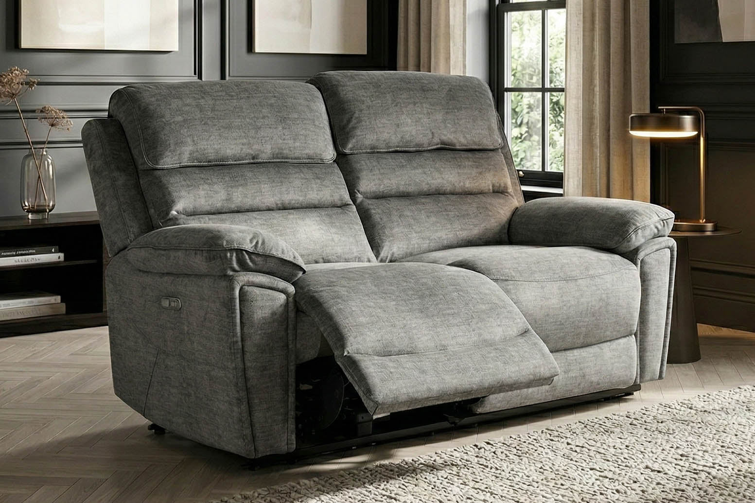 dante furniture lawson 2 seater power recliner fabric sofa grey resilience fabric
