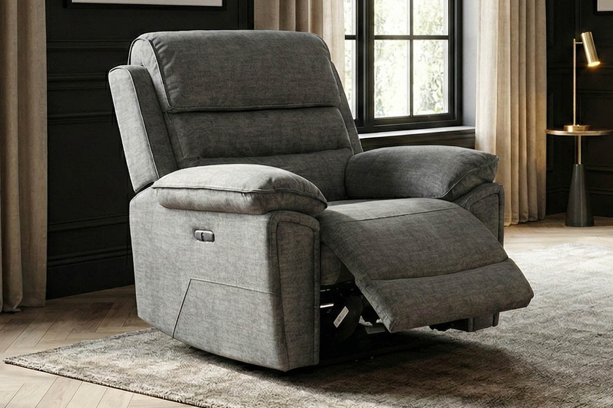 Lawson grey power recliner armchair in a living room