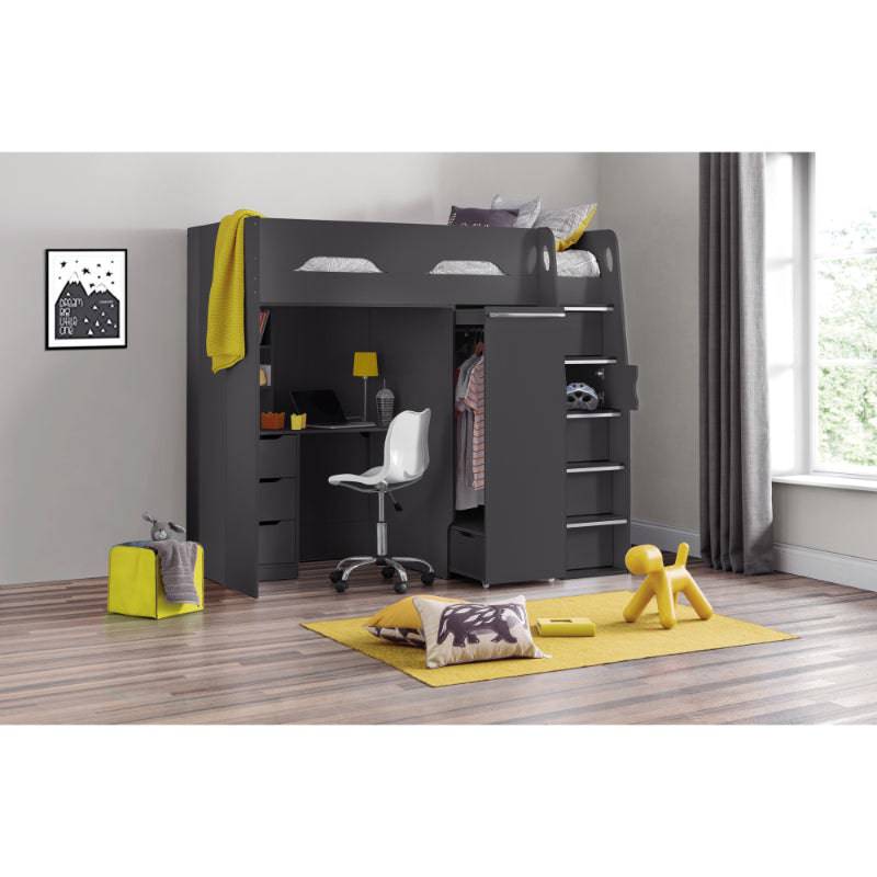Pegasus High Sleeper Bed with Desk and Wardrobe in Anthracite