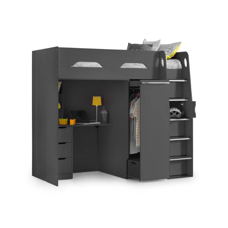 Pegasus High Sleeper Bed with Desk and Wardrobe in Anthracite
