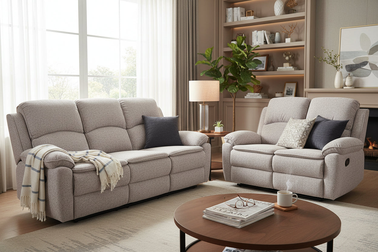 Bronte 3 Seater Recliner Sofa - Beige - Dante Furniture