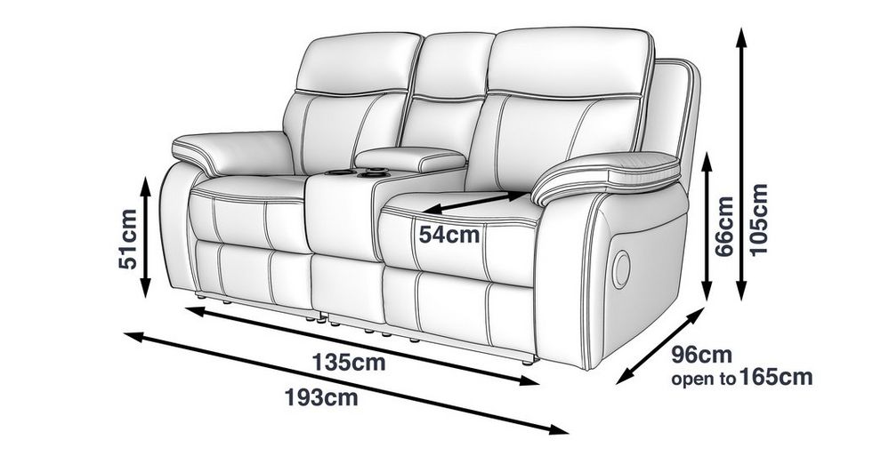 Vinson Pro 2 Seater Smart sofa Power Recliner with Console dimensions