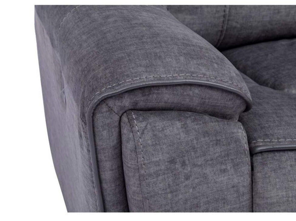 Brooklyn grey fabric corner sofa - arm and stitching detail