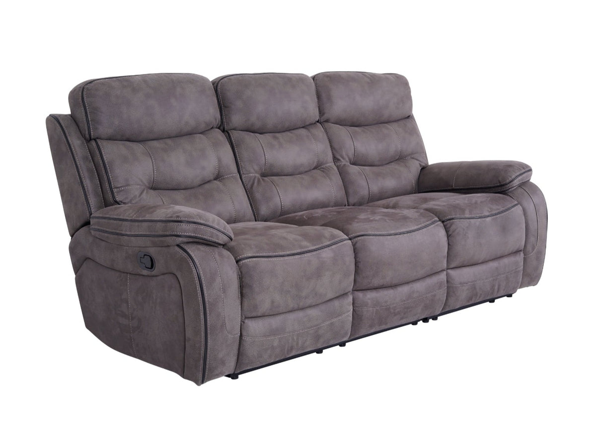 Noah grey fabric 3 seater recliner sofa – side angle
