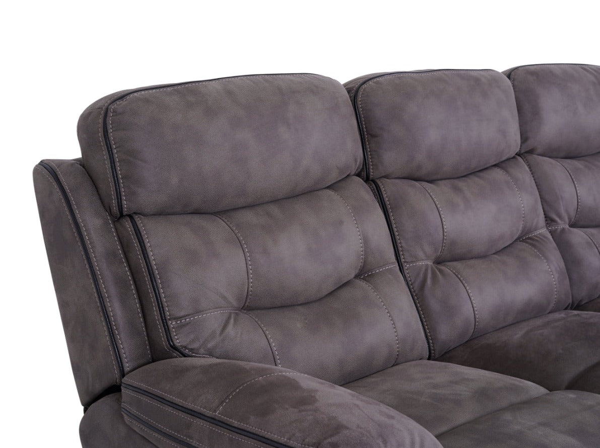Noah grey fabric recliner sofa – seat and back cushion detail