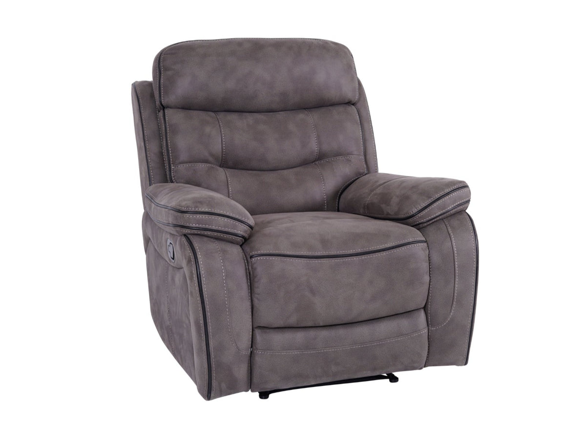 Noah grey fabric recliner armchair – angled view