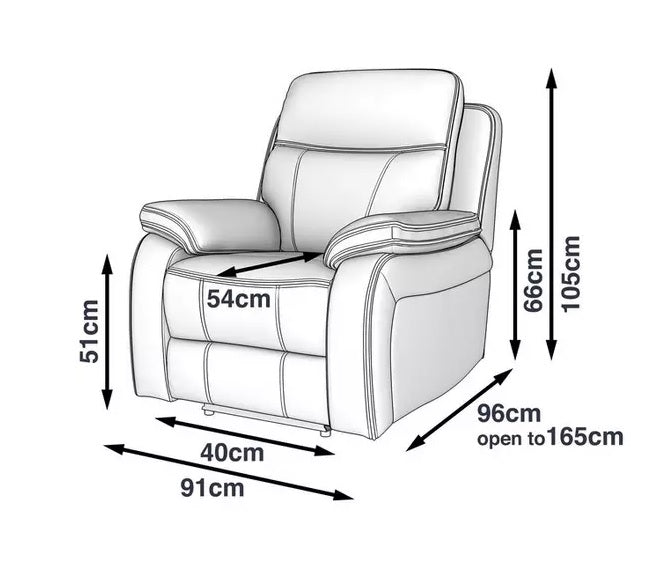 Vinson Pro power recliner armchair – dimensions diagram